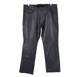 Mens Black Leather Motorcycle Pants 36x32.5 Biker Riding Straight Leg Lined Goth